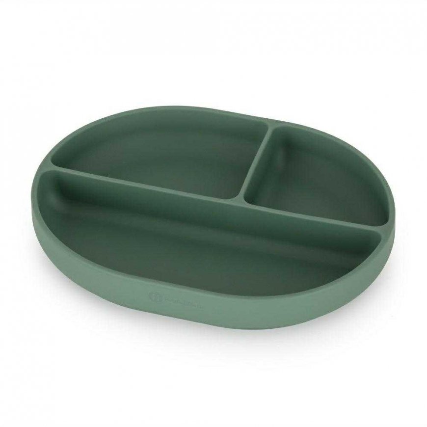 Petite&Mars Take&Match - silicone plate with compartments and suction cup, oval | Misty Green – 2