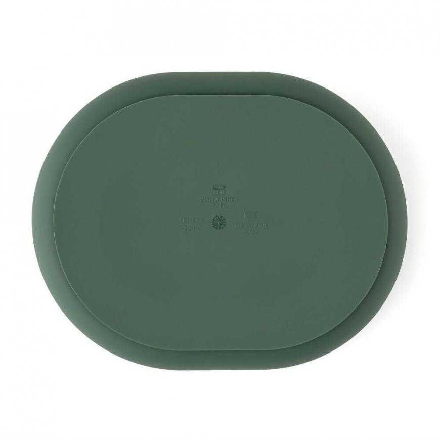 Petite&Mars Take&Match - silicone plate with compartments and suction cup, oval | Misty Green – 3