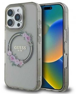 Case Guess GUHMP16LHFWFCK iPhone 16 Pro 6.3" black/black hardcase IML Flowers Wreath MagSafe