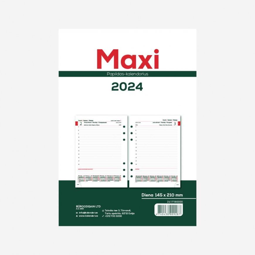 Timer Vidaus blokas kalendoriui MAXI DAY organizer A5, 2025 – 3