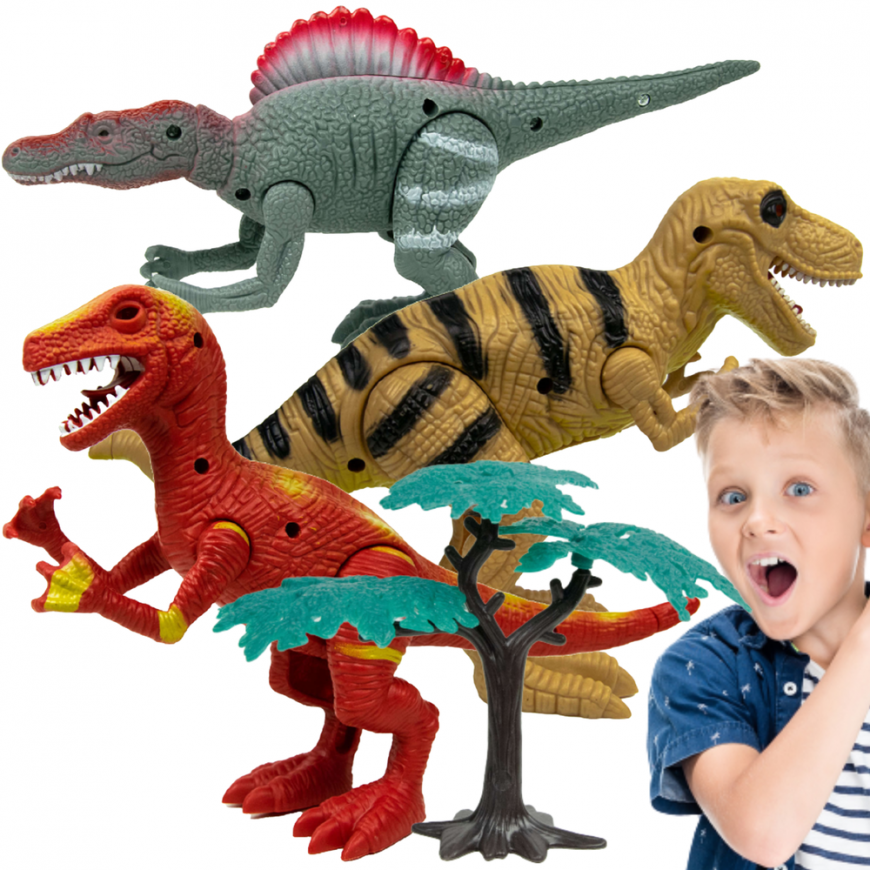 Almarina Duże Dinozaury Rinkinys 3 Figurki Ruchome Dźwięk Świecące Oczy Ryczą 22 Cm