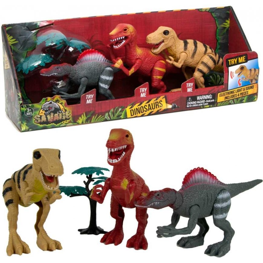 Almarina Duże Dinozaury Rinkinys 3 Figurki Ruchome Dźwięk Świecące Oczy Ryczą 22 Cm – 2