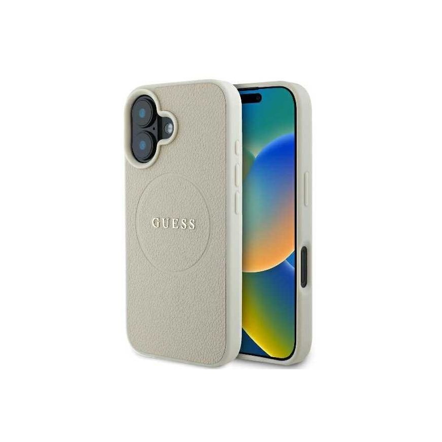 Case Guess GUHMP16SPGHSMME iPhone 16 6.1" beige/beige hardcase Grained Ring MagSafe