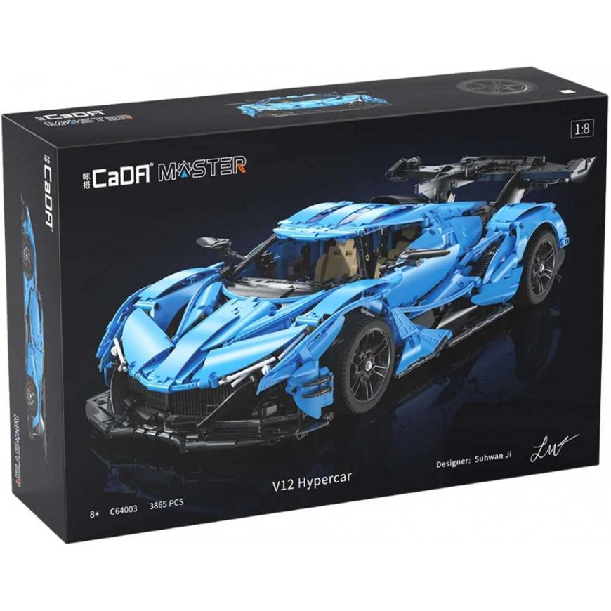 Klocki konstrukcyjne CaDA Master duże mėlyna auto sportowe Autko wyścigowe Samochód Wyścigówka 60 cm V12 Hypercar 3865 dalys – 2
