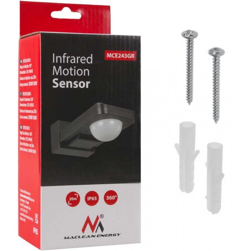 Maclean PIR motion sensor, infrared, IP65, max. 2000W, MCE243 GR – 5