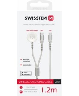 Swissten 2in1 Wireless Charger for Apple Watch and USB-C / USB-C / 1.2m