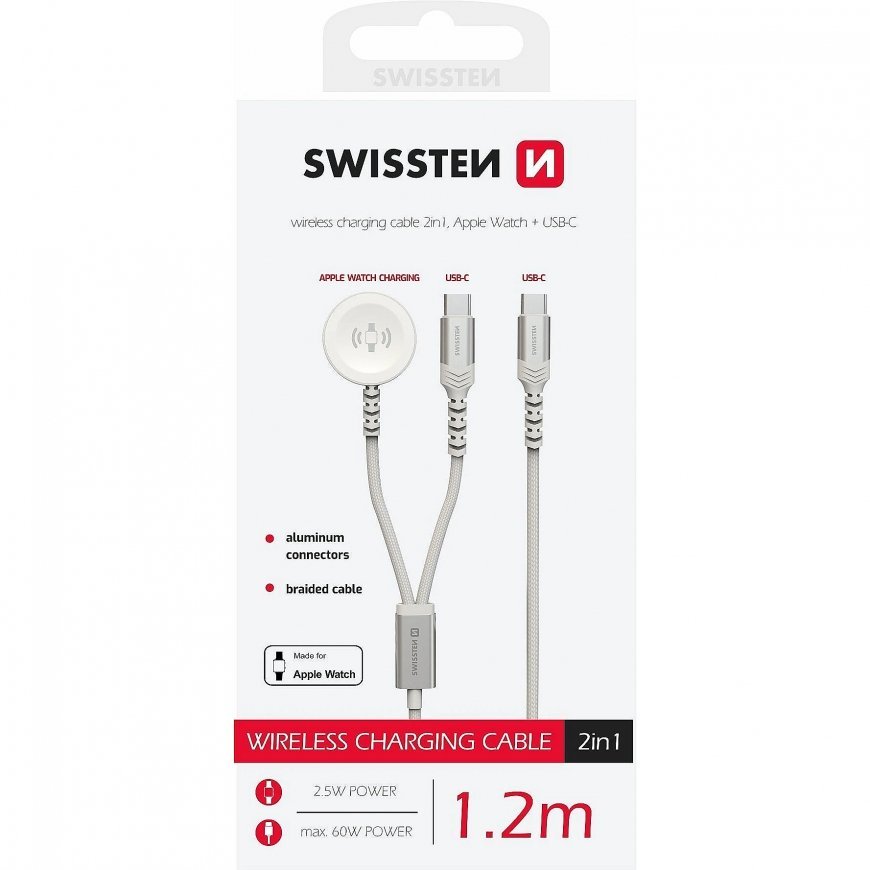 Swissten 2in1 Wireless Charger for Apple Watch and USB-C / USB-C / 1.2m – 2