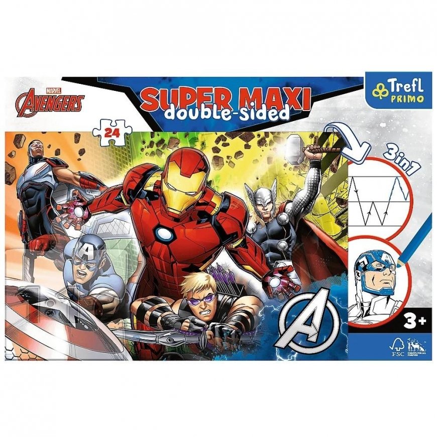 Puzzle Trefl Two-sided puzzle 24 pieces Super MaxI strong Avengers 3W1 – 3