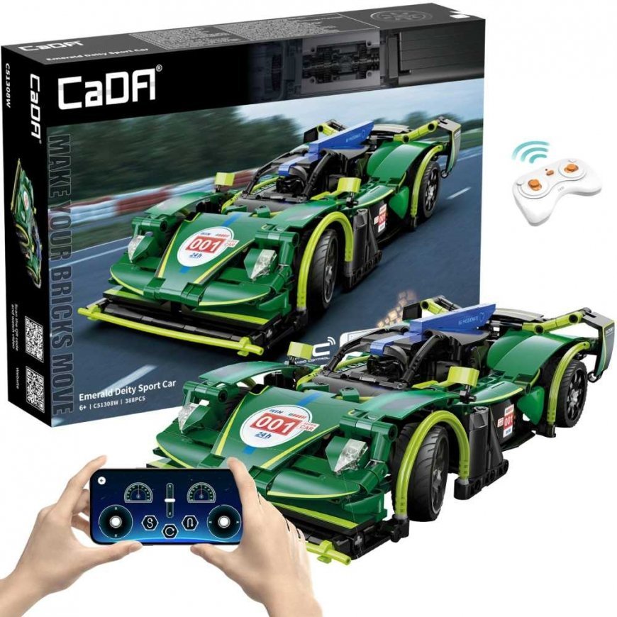 Klocki konstrukcyjne CaDA Samochód zdalnie sterowany Lentyninė mašinėlė 29 cm žalia Emerald Deity Sport Car Važiuoklė 388 dalys 