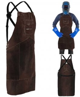 Stamos Germany Protective leather welding apron, size XL - brown