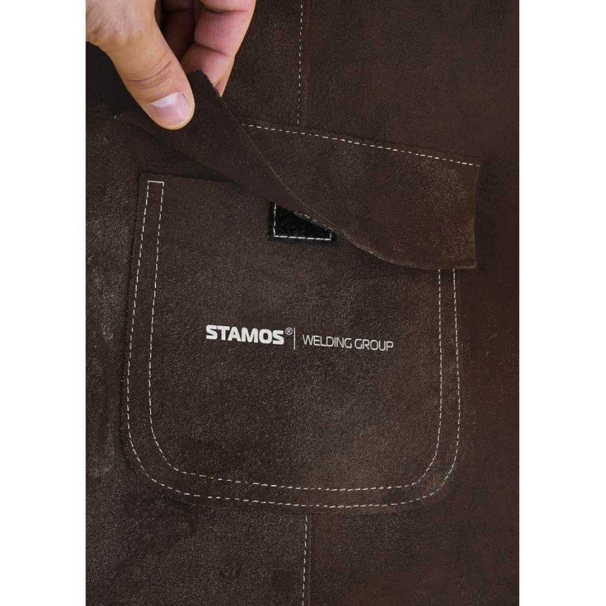 Stamos Germany Protective leather welding apron, size XL - brown – 3