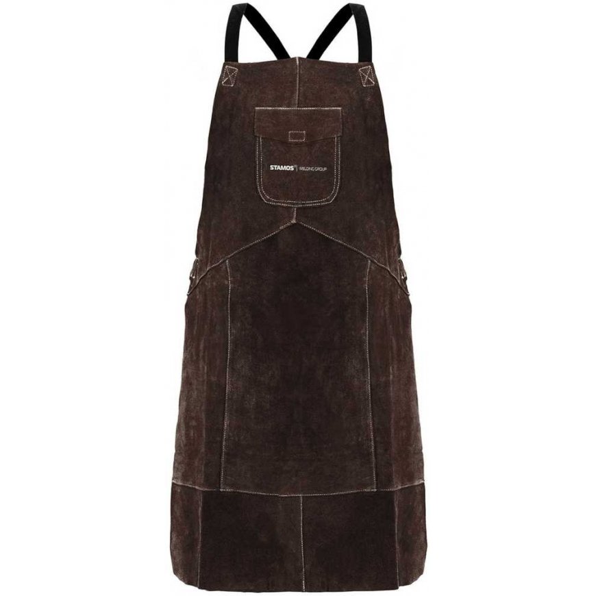 Stamos Germany Protective leather welding apron, size XL - brown – 4