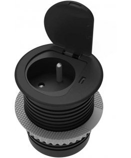 Orno Baldų lizdas ?6cm įleistas į stalviršį su dangteliu, USB įkrovikliu ir 1,9 m laidu, 1x2P+Z (prancūziškas), 1xUSB (C tipas 2