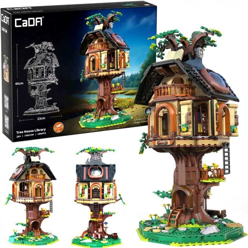 Klocki konstrukcyjne CaDA Tree House Library Biblioteka w Domku na drzewie światło LED 1808 dalys C66013W