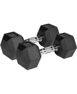 Rubberized cast iron dumbbells HEX 2x10kg, REBEL ACTIVE