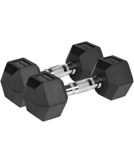 Rubberized cast iron dumbbells HEX 2x7kg, REBEL ACTIVE
