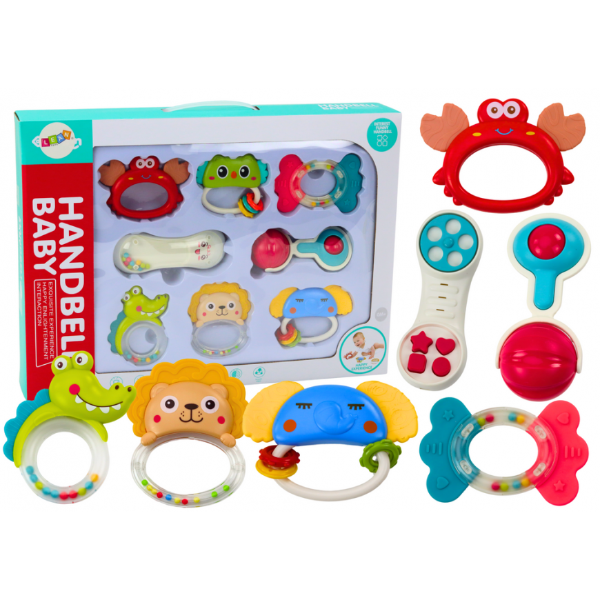Lean Toys Set of toys, rattles, teethers, animals, 8 pcs
