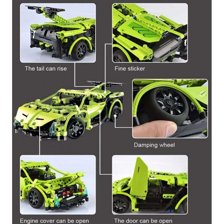 Klocki konstrukcyjne CaDA Zdalnie sterowane auto 32 cm Samochód green Sportscar 453 elementy RC – 2