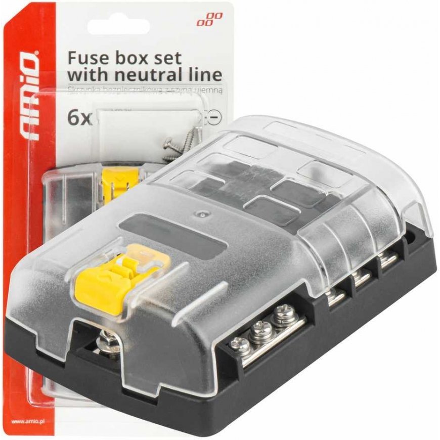 Fuse box with negative rail, screw connections, 6 slots amio-03833