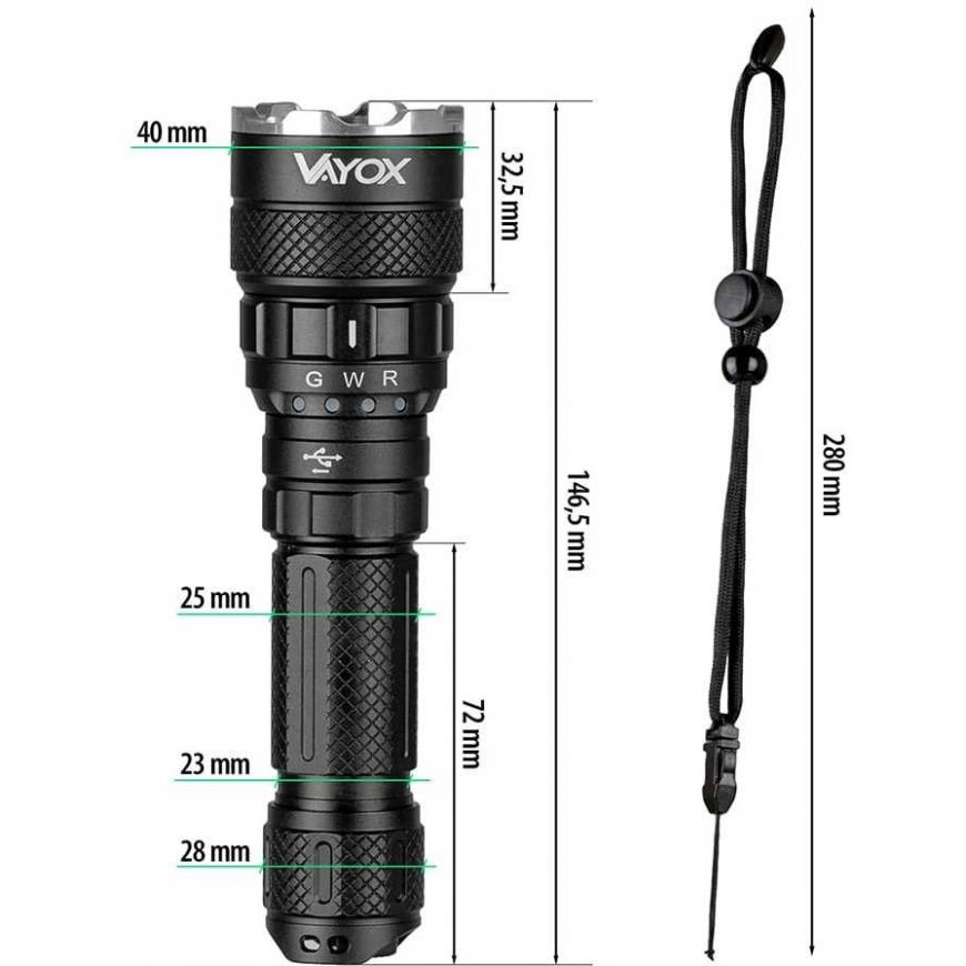 Flashlight taktyczna 3-color 15W 1500lm VAYOX VA0099 – 5