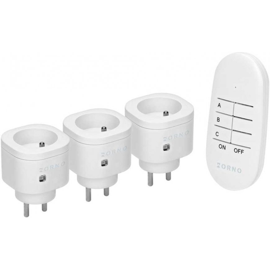 The Orno Wireless mini socket set is controlled by a 3 + 1 remote control