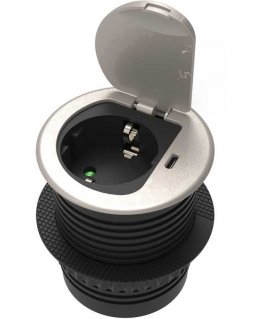 Orno Furniture socket ?6cm recessed into the table top with cover, USB charger and 1.9 m cable, 1x2P+Z (Schuko), 1xUSB (type C 2