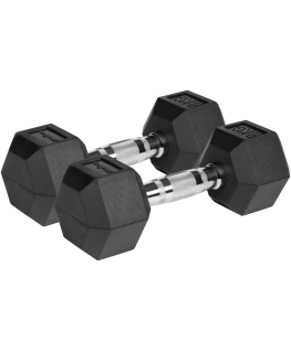 Rubberized cast iron dumbbells HEX 2x8kg, REBEL ACTIVE