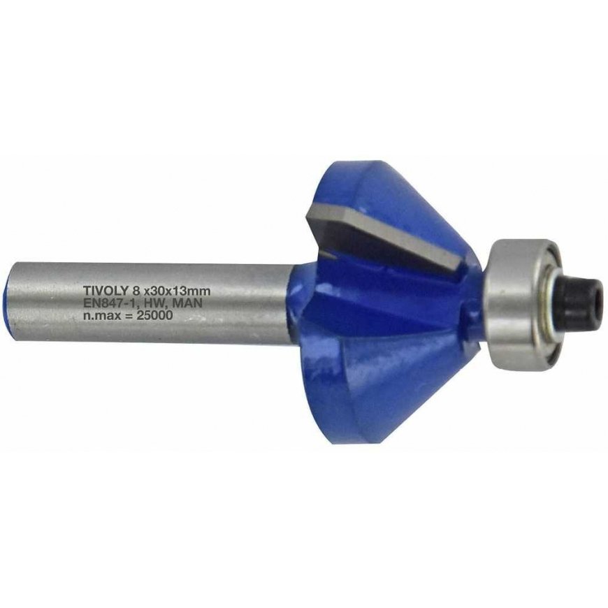 Tivoly Chamfer cutter with ball bearing, 32x15 mm, 45°, 8mm shank