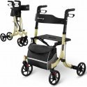 Uniprod Balcony walker support for seniors with seat and shopping bag up to 136kg - golden