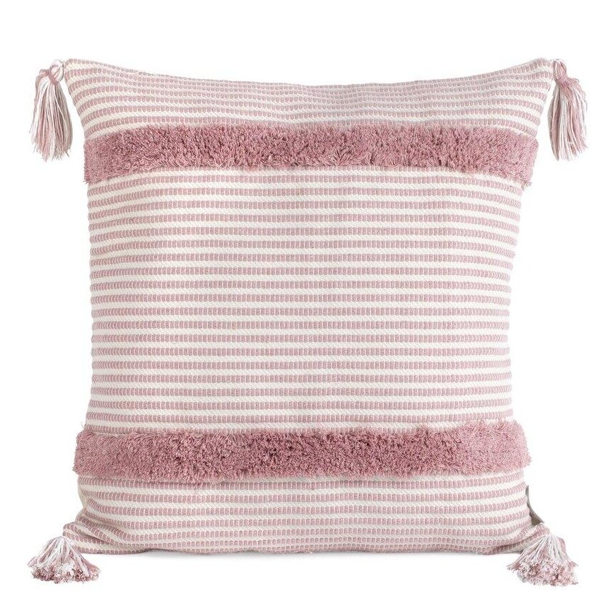 Eurofirany TERRA COLLECTION AVINION Pillow cover made of thick cotton fabric with fringes in the corners, 45X45 cm, color: pink – 2