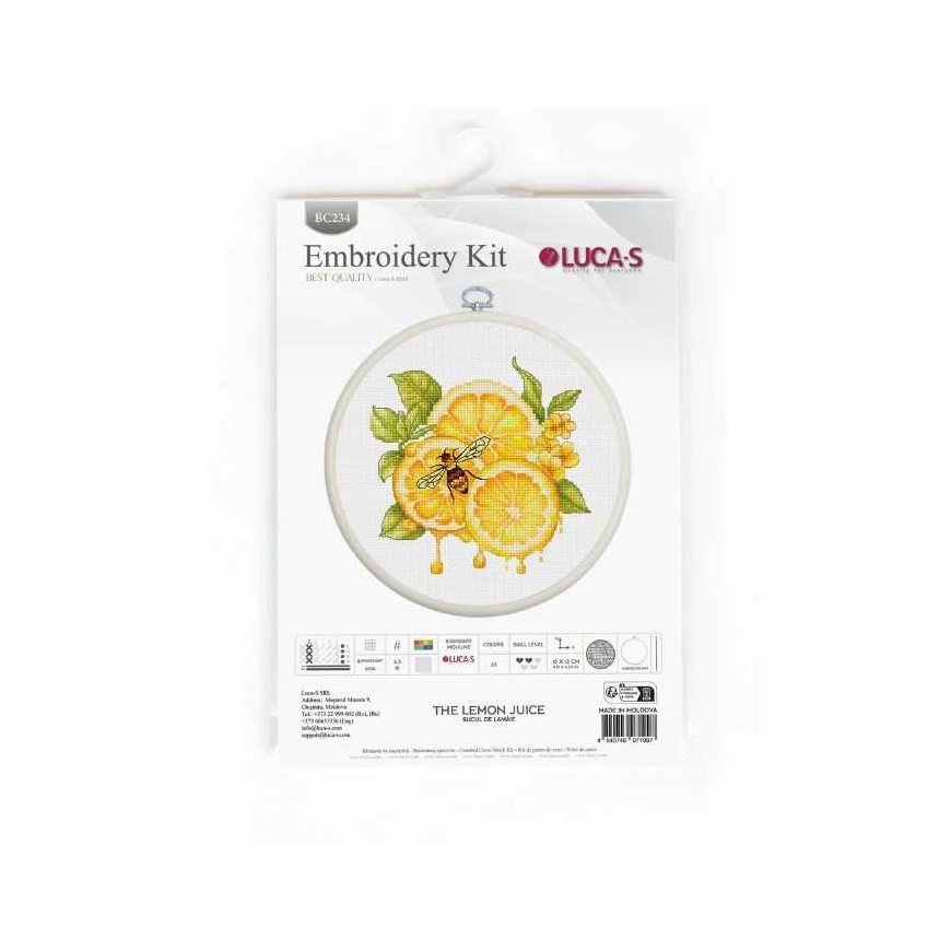 luca S Cross Stitch Kit with Hoop Included "Lemon Juice" 12 x 12 cm SBC234