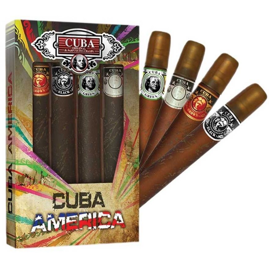 Cuba America rinkinys Juodasis tualetinio vandens purškiklis 35 ml + žalias tualetinio vandens purškiklis 35 ml + rudas tualetin