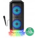 Media-Tech POWER AUDIO TWS – nešiojamasis Bluetooth 5.3 garsiakalbis su disko apšvietimu. KARAOKE, FM radijas, MP3, 50W RMS / 90