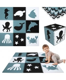 Puzzle Duża mata podłogowa edukacyjna 180x180 Grube puzzle piankowe XXL 9 pcs. Humbi Zwierzęta morskie wodne Ocean