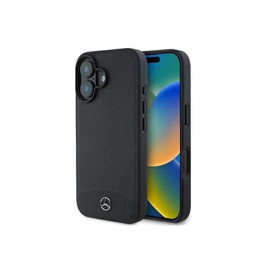 Case Mercedes MEHMP16S23RBARK iPhone 16 6.1" black/black hardcase Textured And Plain Leather MagSafe