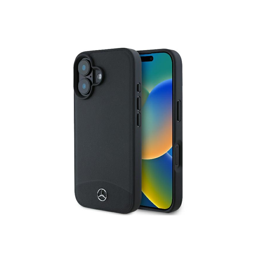 Case Mercedes MEHMP16S23RBARK iPhone 16 6.1" black/black hardcase Textured And Plain Leather MagSafe – 2