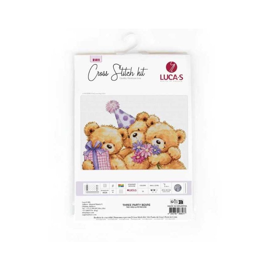 luca S Siuvinėjimo kryželiu rinkinys "Three Party Bears" 29x19cm SB1411 – 2