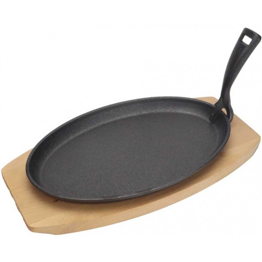 Hendi Cast iron plate with wooden base, hotplate handle, 280 x 140 mm