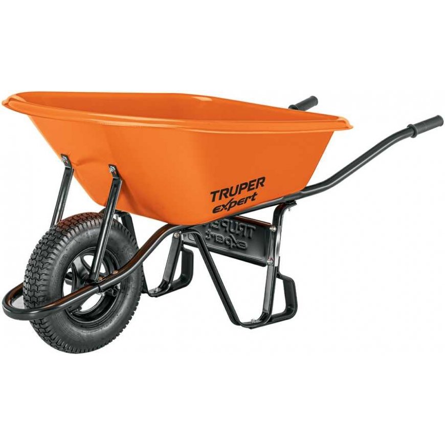 Professional wheelbarrow with HDPE plastic container and sturdy metal handles, 100L Truper Expert®