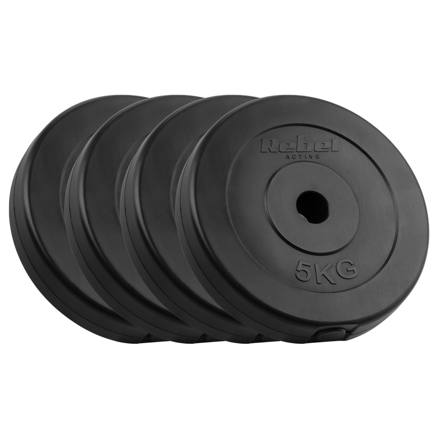 Bituminių svarelių rinkinys 4x5kg, skylė 31mm, klasikinė plokštelė, REBEL ACTIVE