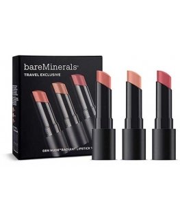 „Bare Minerals bareMinerals“ išskirtinis kelionių rinkinys „BareMinerals“: „Gen Nude Radiant“, kakava, „Kremas“ lūpų dažai, „Sma