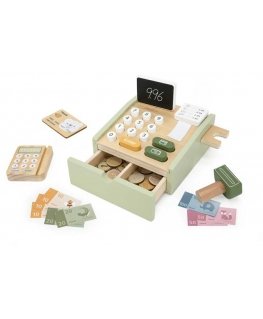 Viga Toys Žalia medinė kasos aparato dėžė