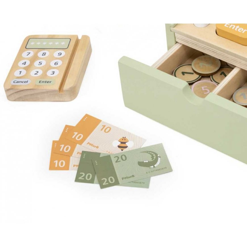 Viga Toys Žalia medinė kasos aparato dėžė – 3