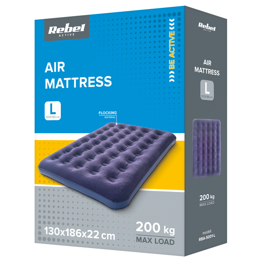 Rebel Double inflatable sleeping mattress + pump, 186 x 130 x 22 cm – 5