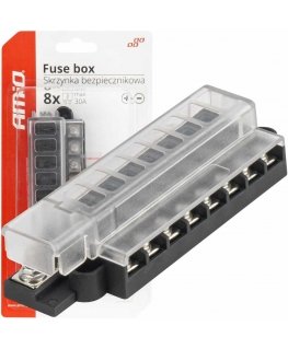 Fuse box, screw connections, 8 sockets, amio-03837