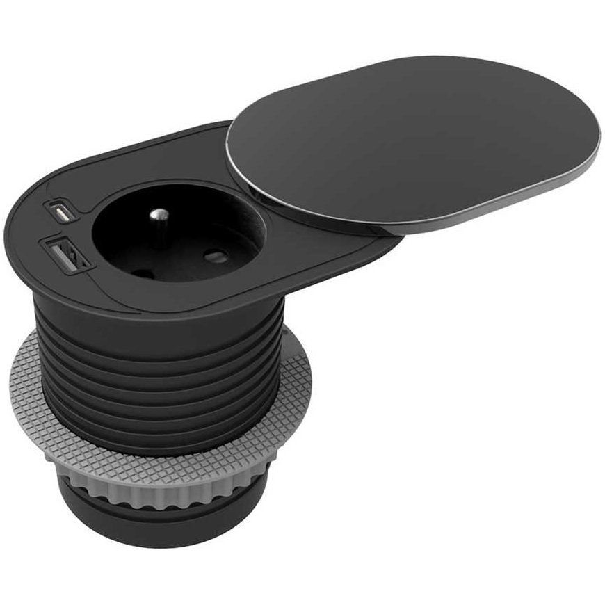 Orno Lizdas furniture ?6cm, wpuszczane w blat with przesuwn pokrywkka, ładodarka USB i przewodem 1.9m, 1x2P+Z (French), 1xUSB (t