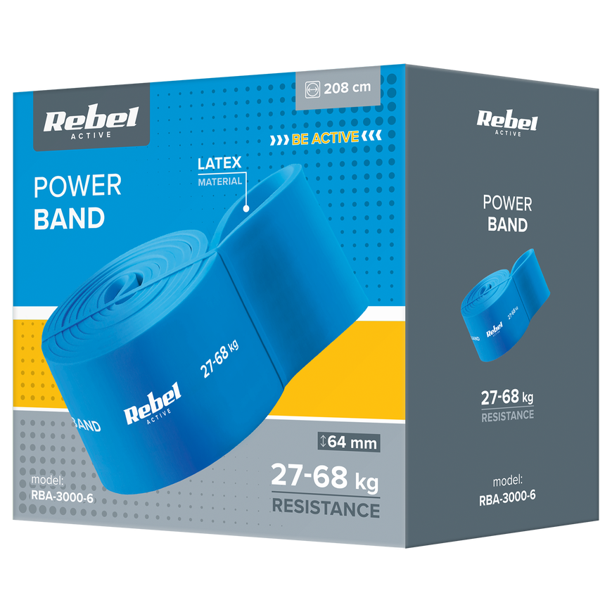 Latekso mankštos juosta - Power Band PL-6, mėlyna 27-68 kg REBEL ACTIVE – 3