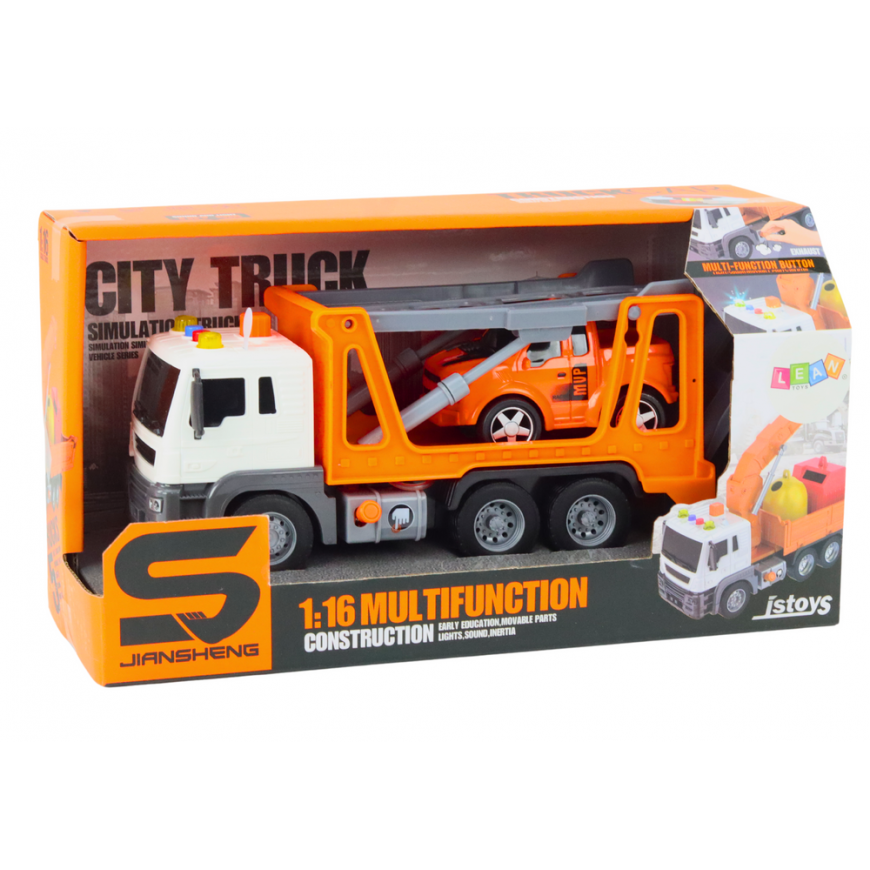 Lean Toys Daugiafunkcis vilkikas su šviesomis ir garsais 1:16 oranžinis automobilis – 5