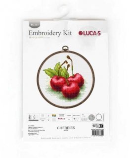 luca S Cross Stitch Kit with Hoop Included Cherries 10x10cm SBC103