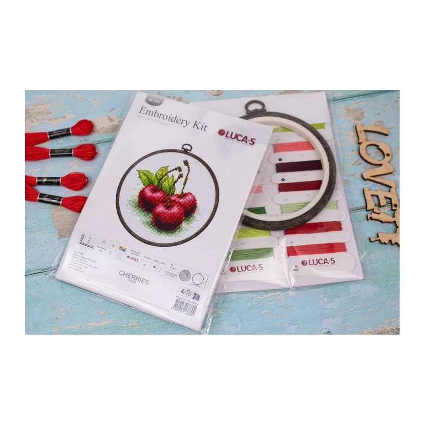luca S Cross Stitch Kit with Hoop Included Cherries 10x10cm SBC103 – 3